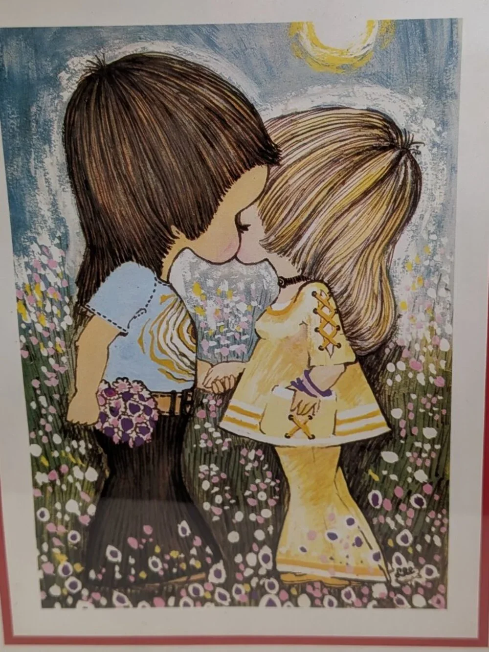 Vintage 1974 Framed Romantic Art Print 